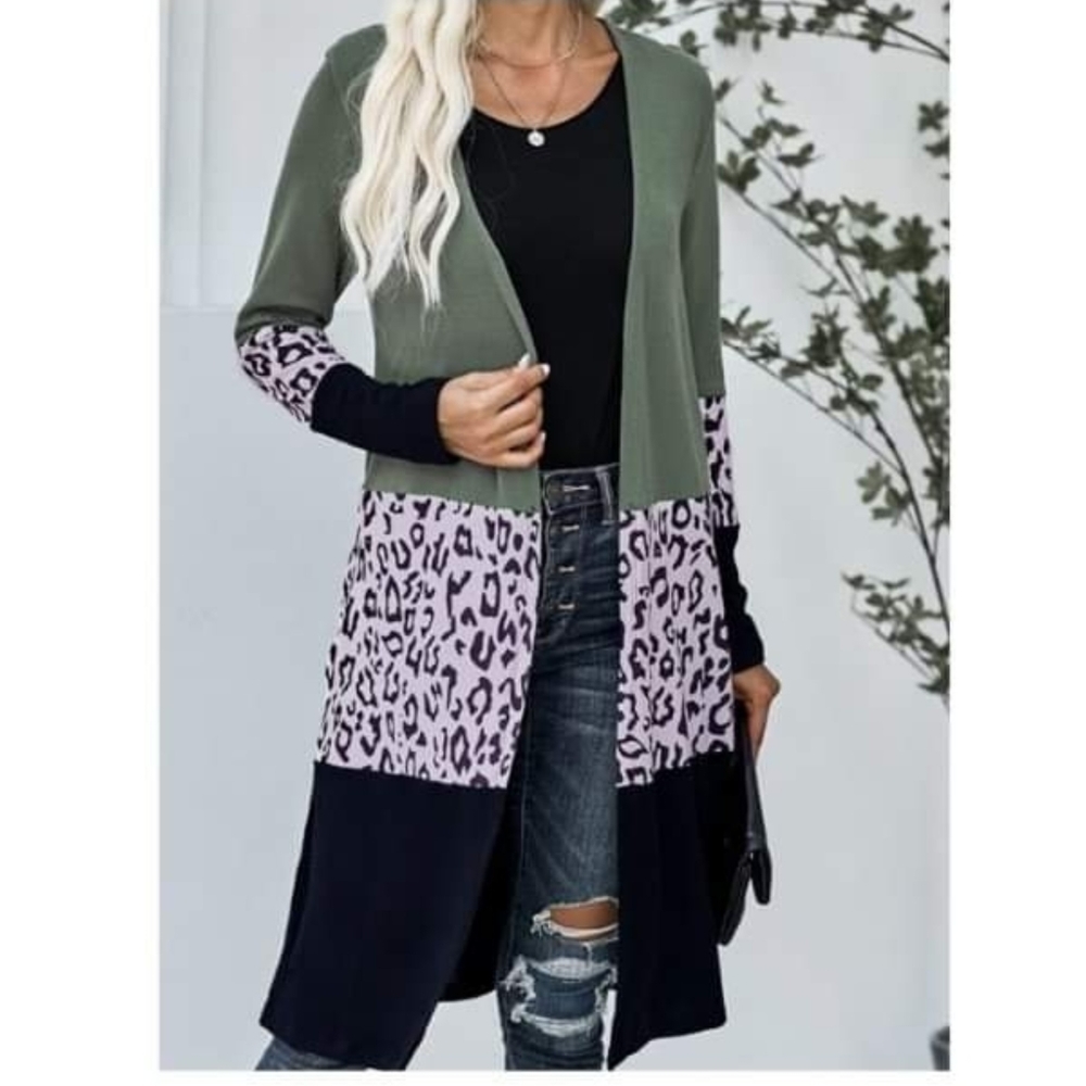 Green and black leopard cardigan Large 1 left